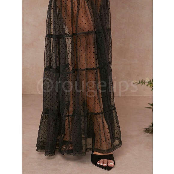 Black Lace Maxi Dress Sheer Details Flared Mermaid Skirt - Picture 5 of 8